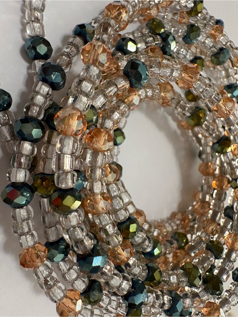 “Amber Olivia” Seadbead Waistbead with Crystal Olive-Green and Amber Accents - Picture 4 of 10